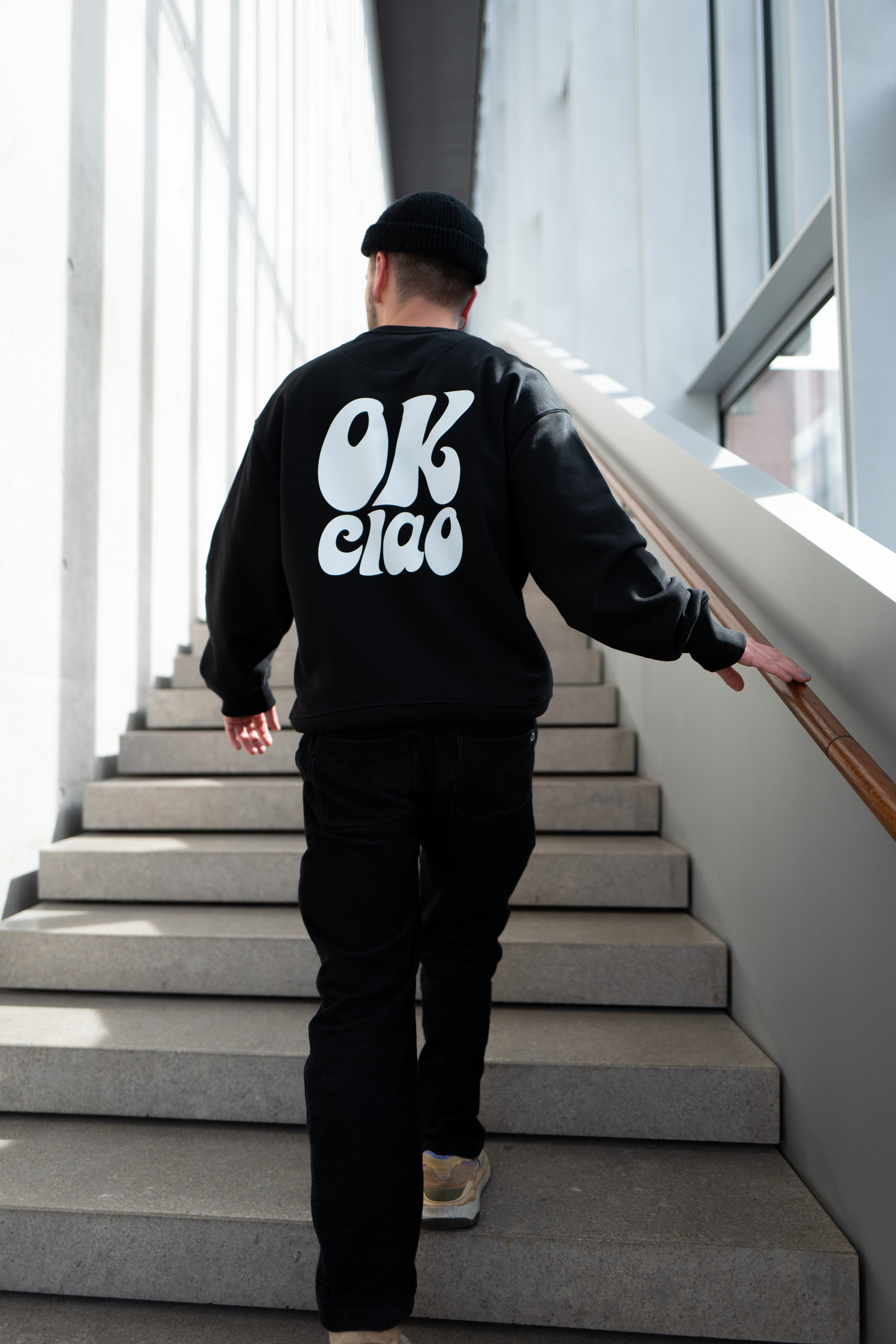 OK Ciao Sweater schwarz, print weiß, unisex