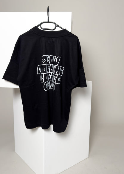 slow morning coffee club shirt, black, white print, rückenansicht